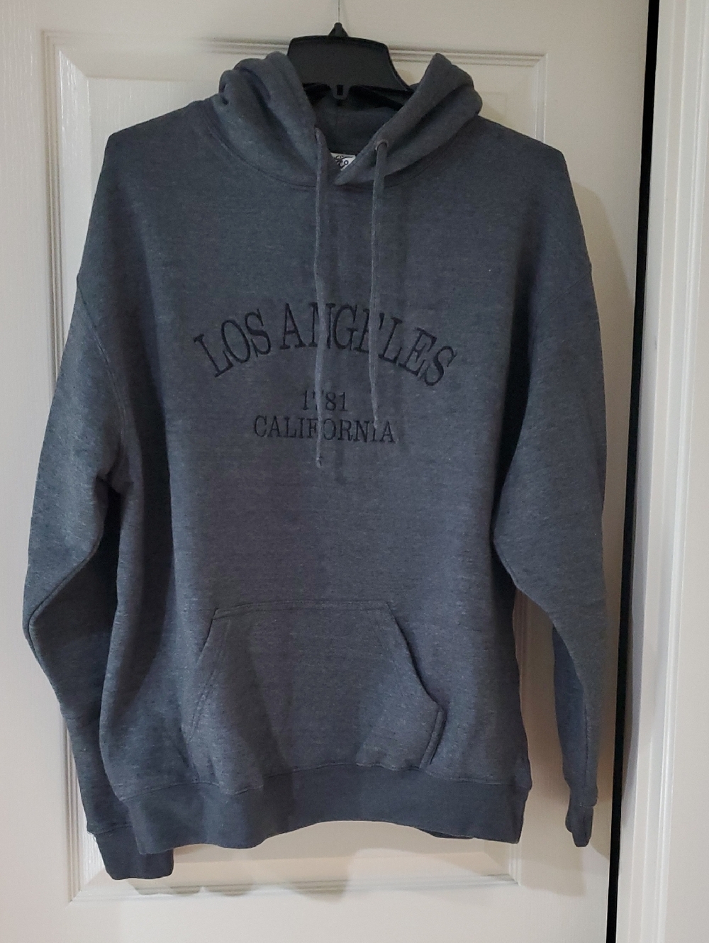 Crewneck Hooded Sweatshirt - Grey Los Angeles Embroidered Pullover Size L
